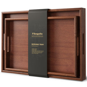 Fibogollo bamboo tray set with two handles for easy serving.