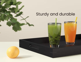 Fibogollo bamboo tray with smooth surface resists stains and cleans easily.