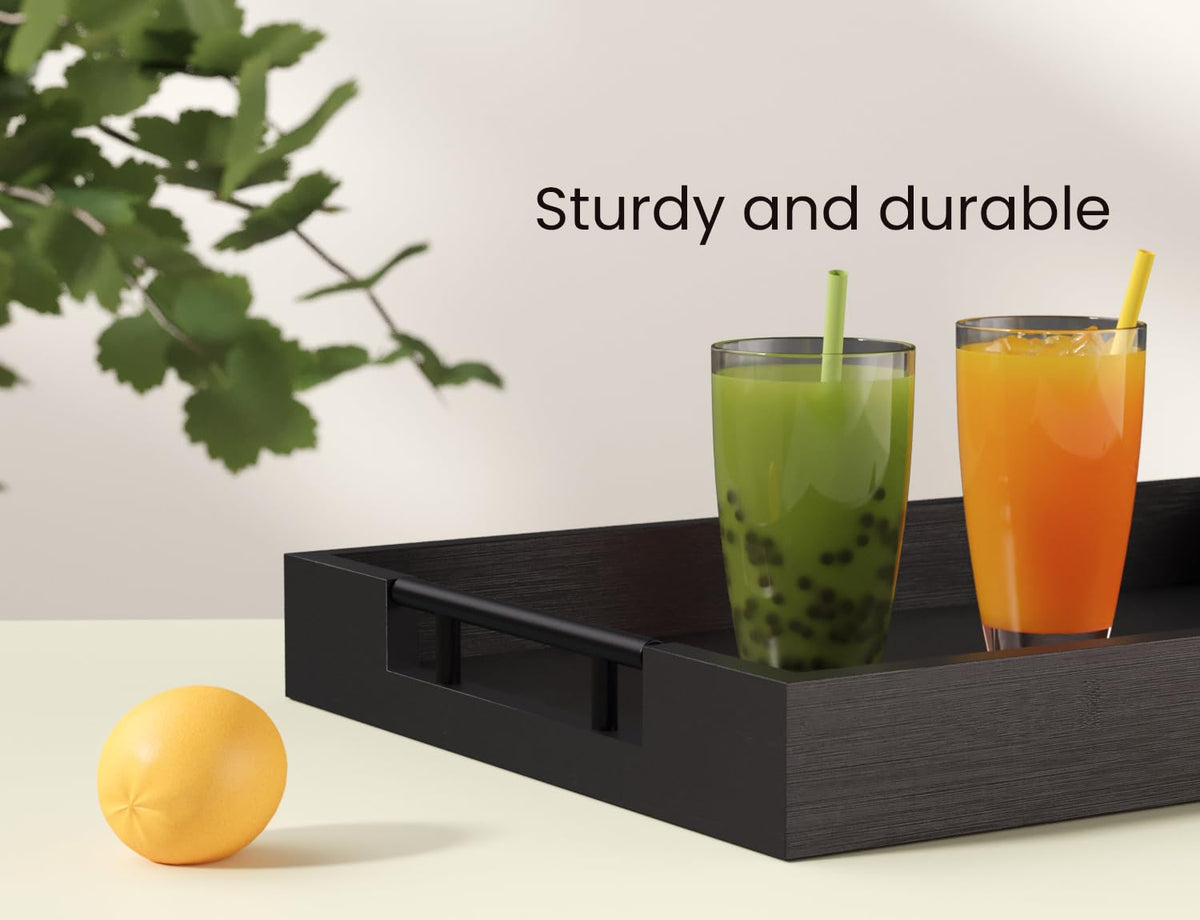 Fibogollo serving tray on a coffee table adds organized decor.