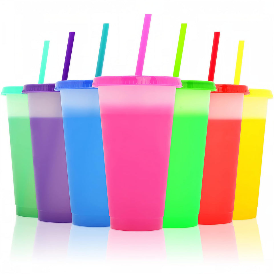 FIEKEICC color changing cups with lids and straws reveal vibrant colors with cold drinks