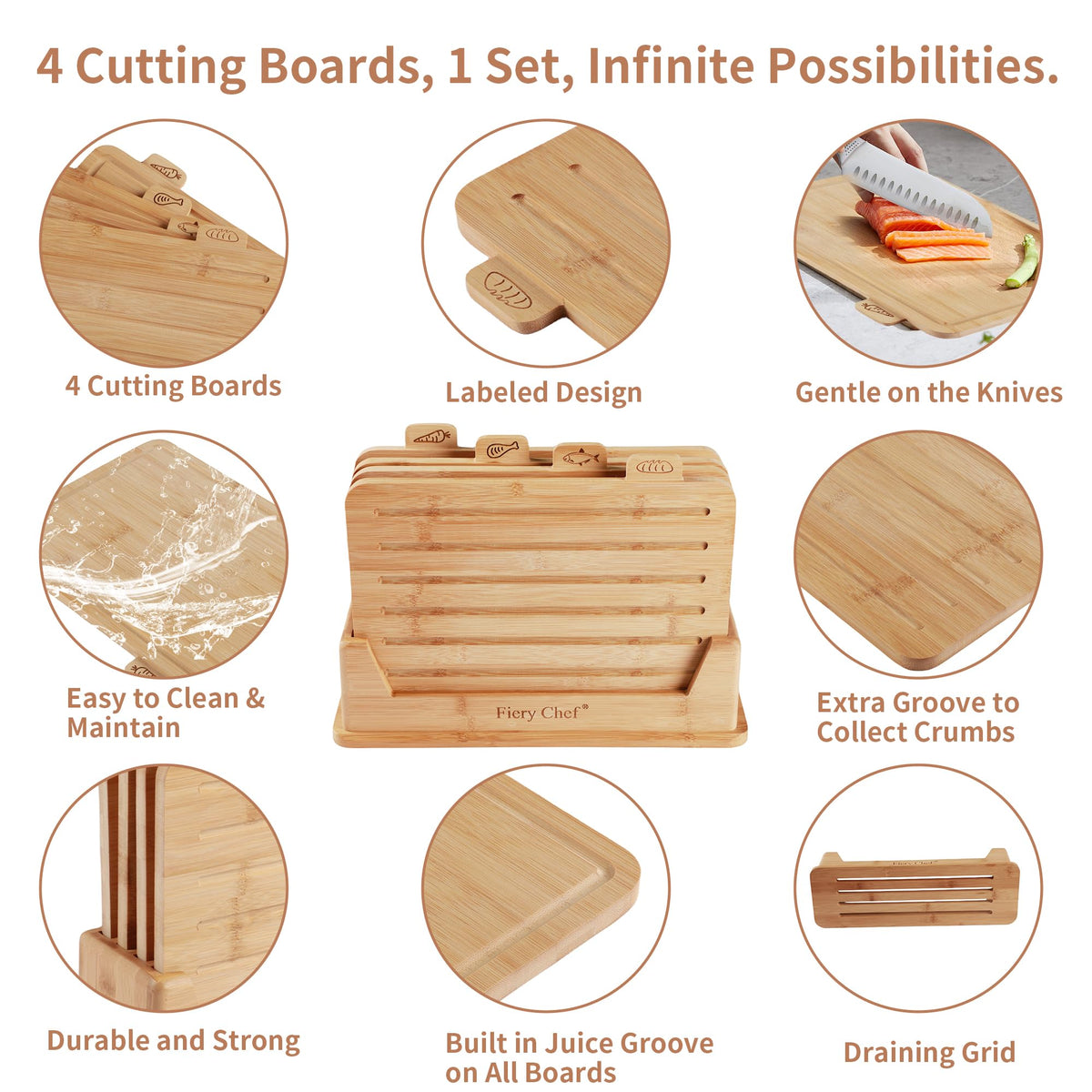 Fiery Chef boards with juice groove catching drips