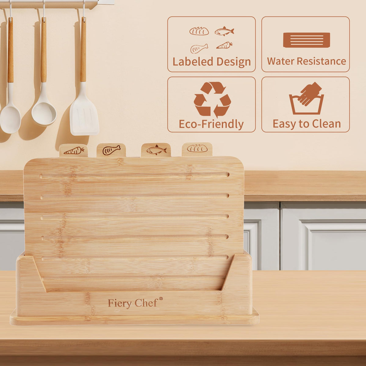 Fiery Chef icon-labeled boards for clear task separation