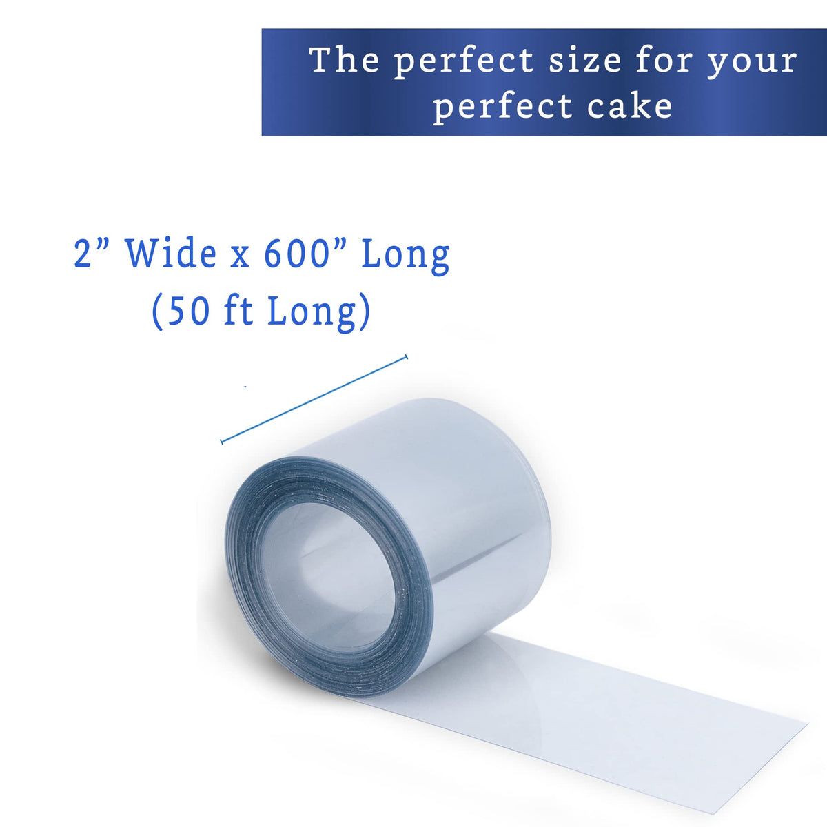 Fiesta Wraps acetate roll crystal-clear edge enhances smooth cake sides.