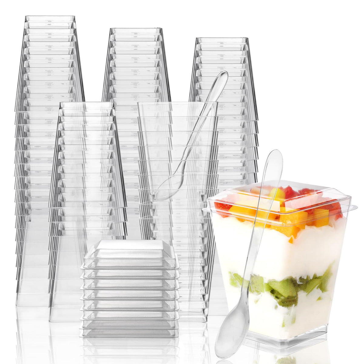 FIFWVGP 100-pack 5 oz dessert cups with lids and spoons ready for events