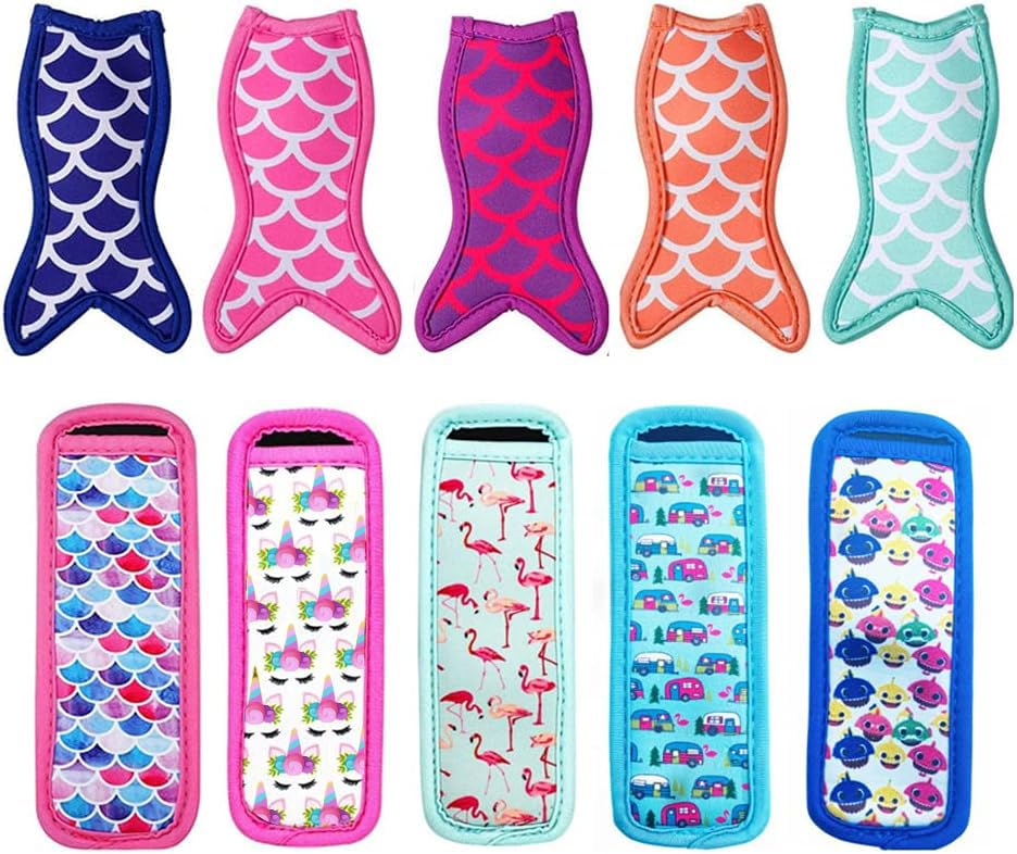 Fiintrwa mermaid and shark popsicle sleeves in 10-pack add playful color to summer treats.