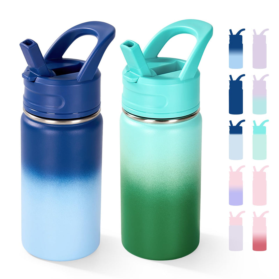 Fijinhom 12oz kids bottle with cap closure for mess-free school days.