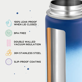 Fijinhom 12oz bottle insulation keeps drinks cold for hours during school or play.