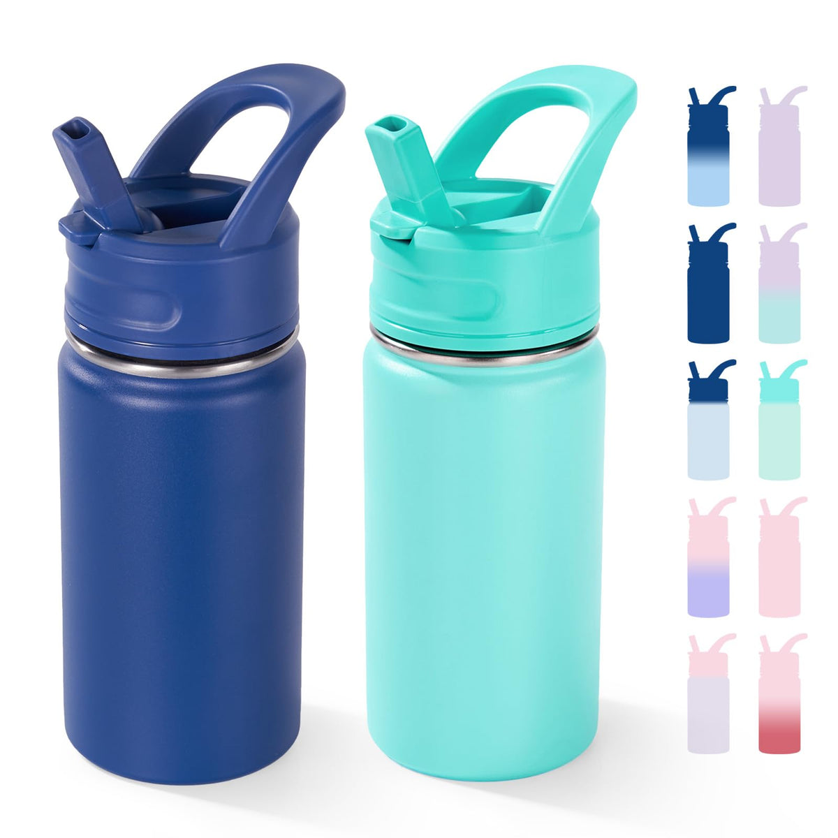 Fijinhom 12oz kids water bottle with blue-green finish, durable for daily school use.