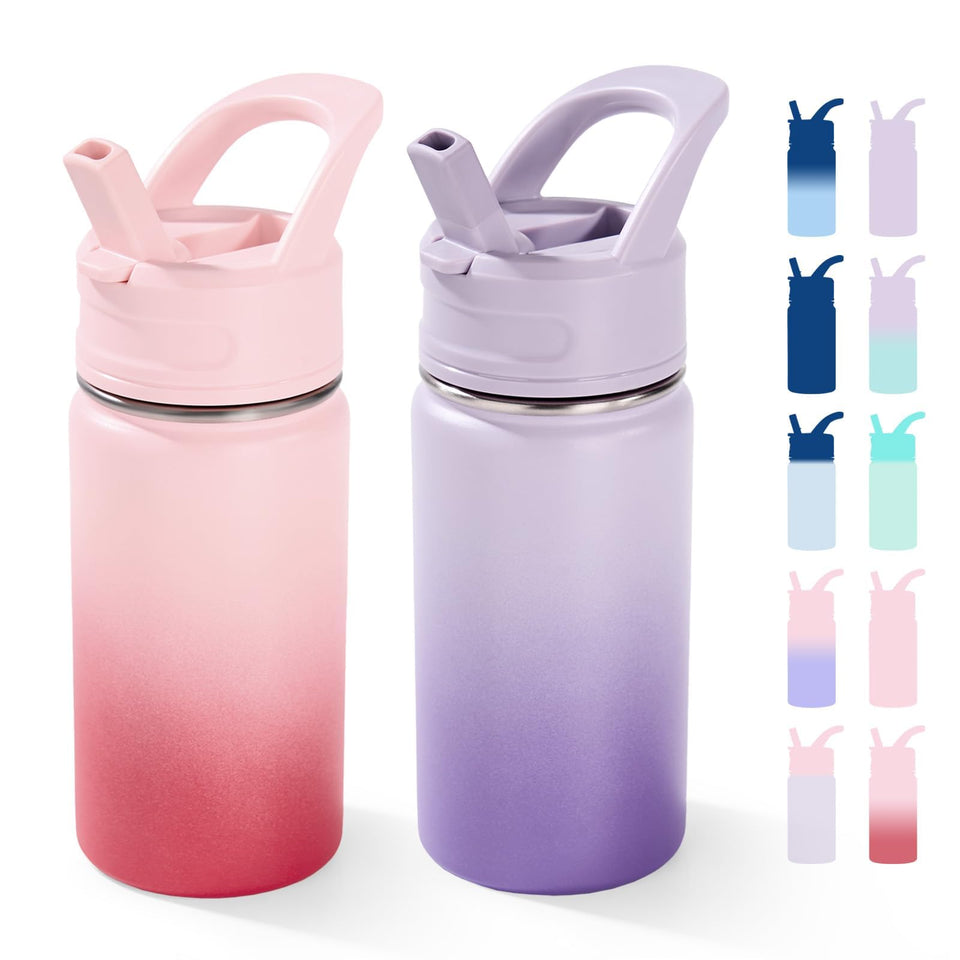 Fijinhom 12oz bottle with straw, ideal for school use and small hands.