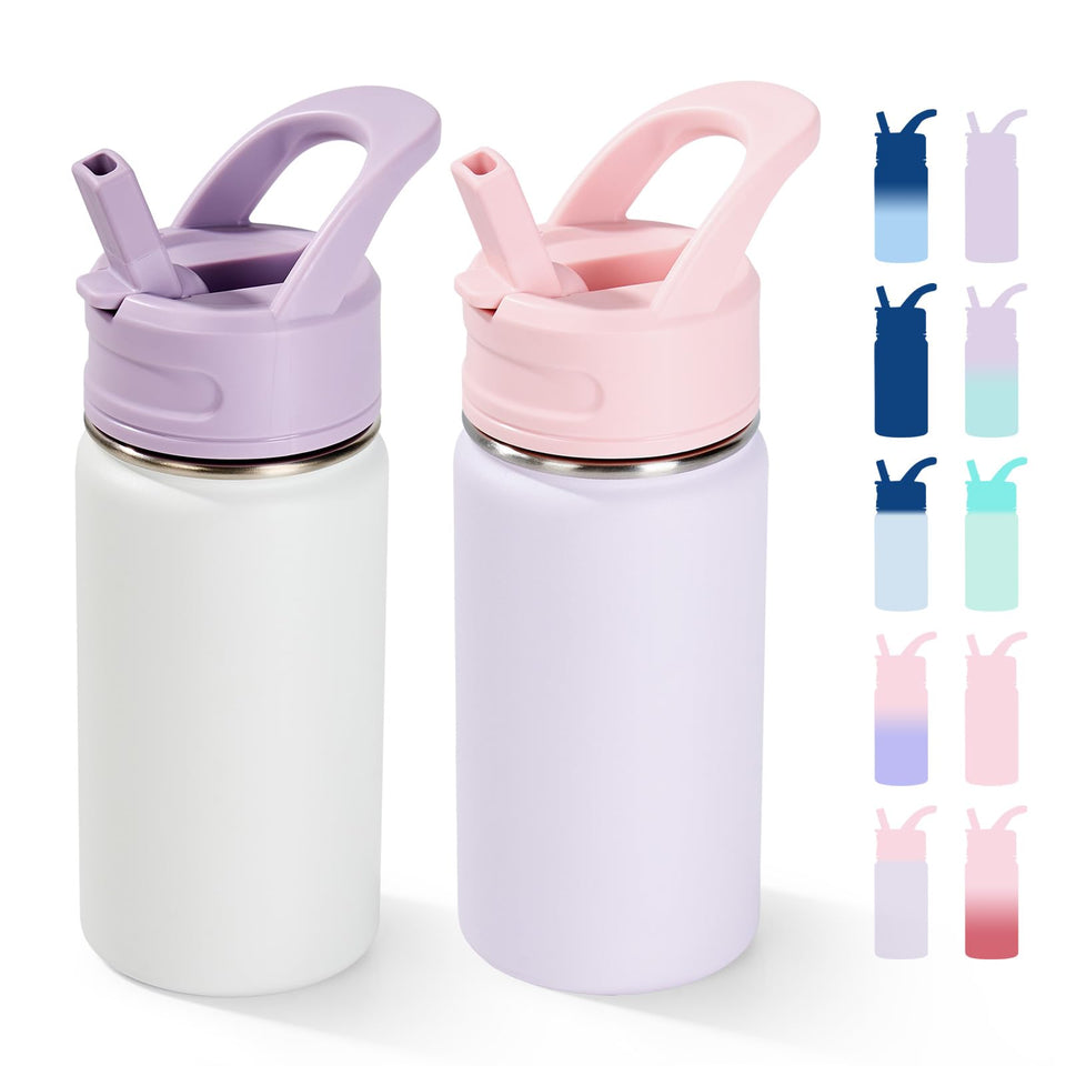 Fijinhom 12oz bottle with straw close-up shows kid-friendly sip design