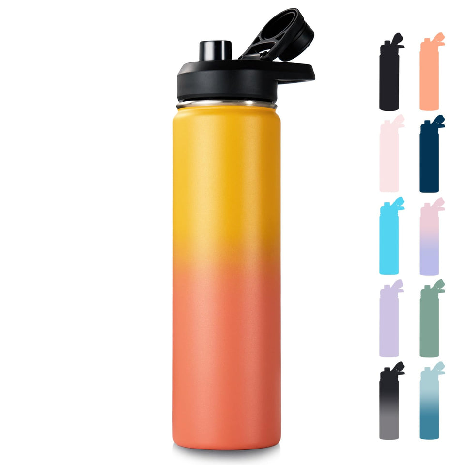 Fijinhom 24 oz insulated bottle with handle in yellow, ideal for on-the-go hydration.