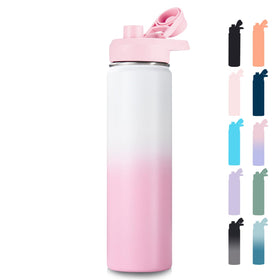Fijinhom 24 oz insulated bottle with handle in strawberry milk color keeps drinks at temperature.