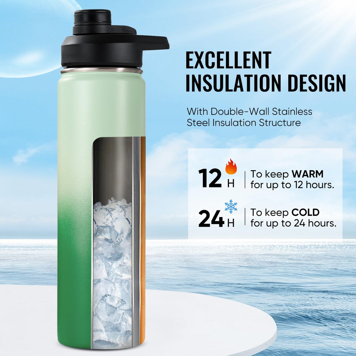 Fijinhom Jungle Fade bottle flip-top lid enables one-handed sipping on hikes or commutes.