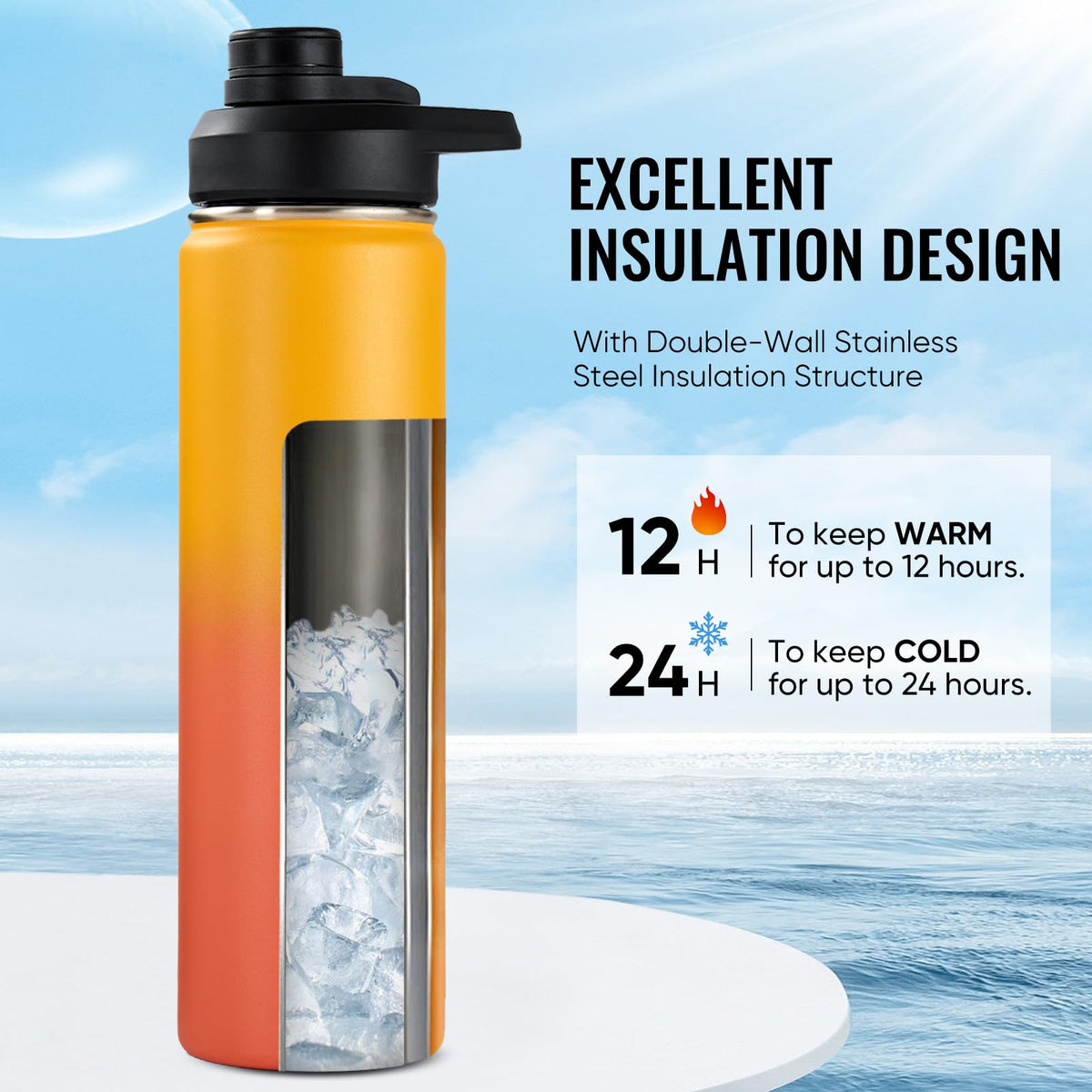 Fijinhom wide-mouth 304 stainless steel bottle for easy filling and cleaning.