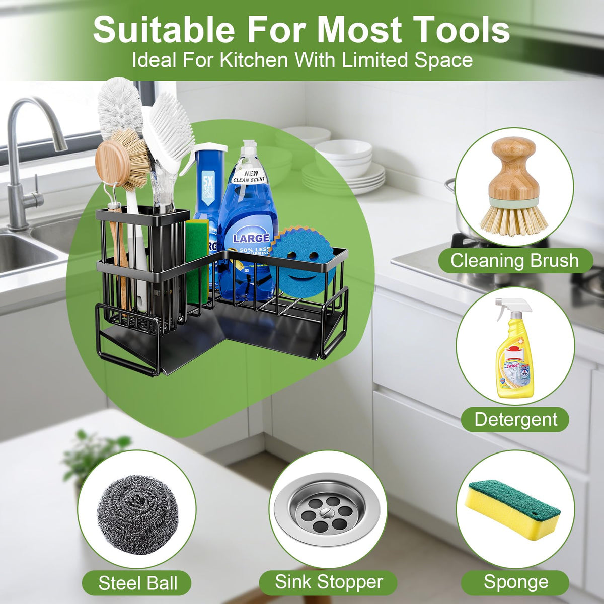 Durable black metal construction of Fikoksol sponge holder resists rust.