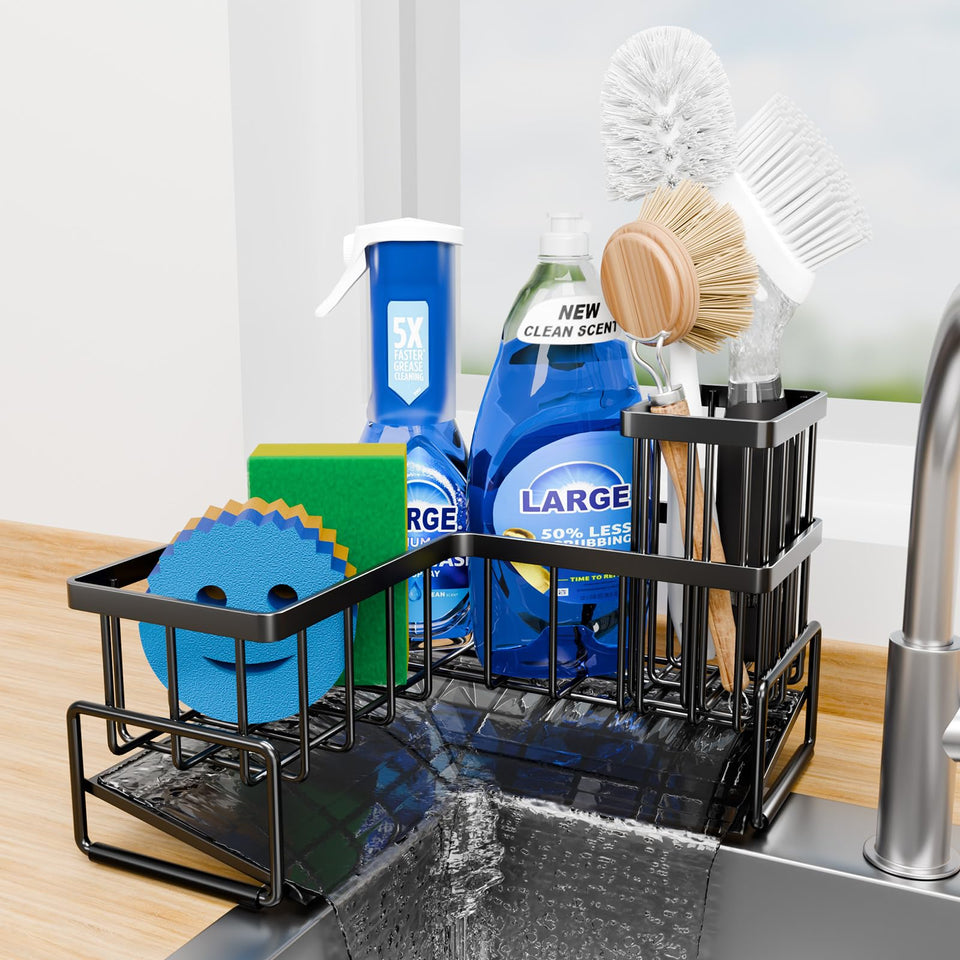 Fikoksol large sponge holder in corner setup keeps countertops organized and tidy.