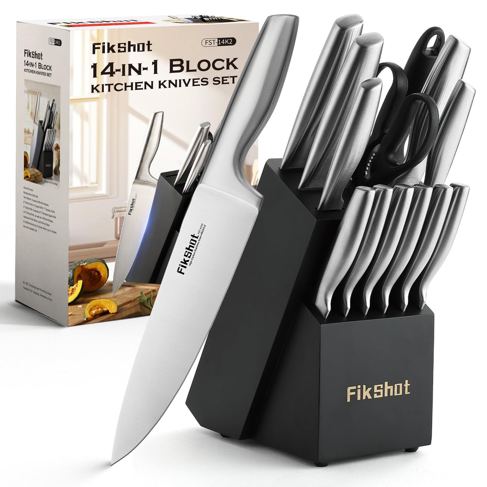 FikShot kitchen knife block with blades organized for quick meal prep.