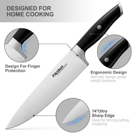 FikShot 7-inch Santoku for versatile chopping of veggies and fish.