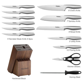 Built-in knife sharpener helps refresh edges between uses.