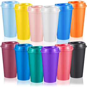 FillTouch 12-pack reusable coffee cups in vibrant colors for everyday sipping.
