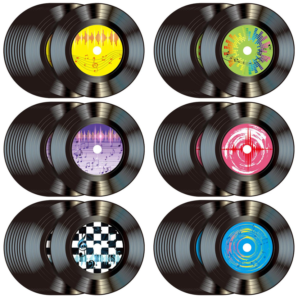 FillTouch vinyl placemat with 1950s rock motif and colorful notes for nostalgic table decor.