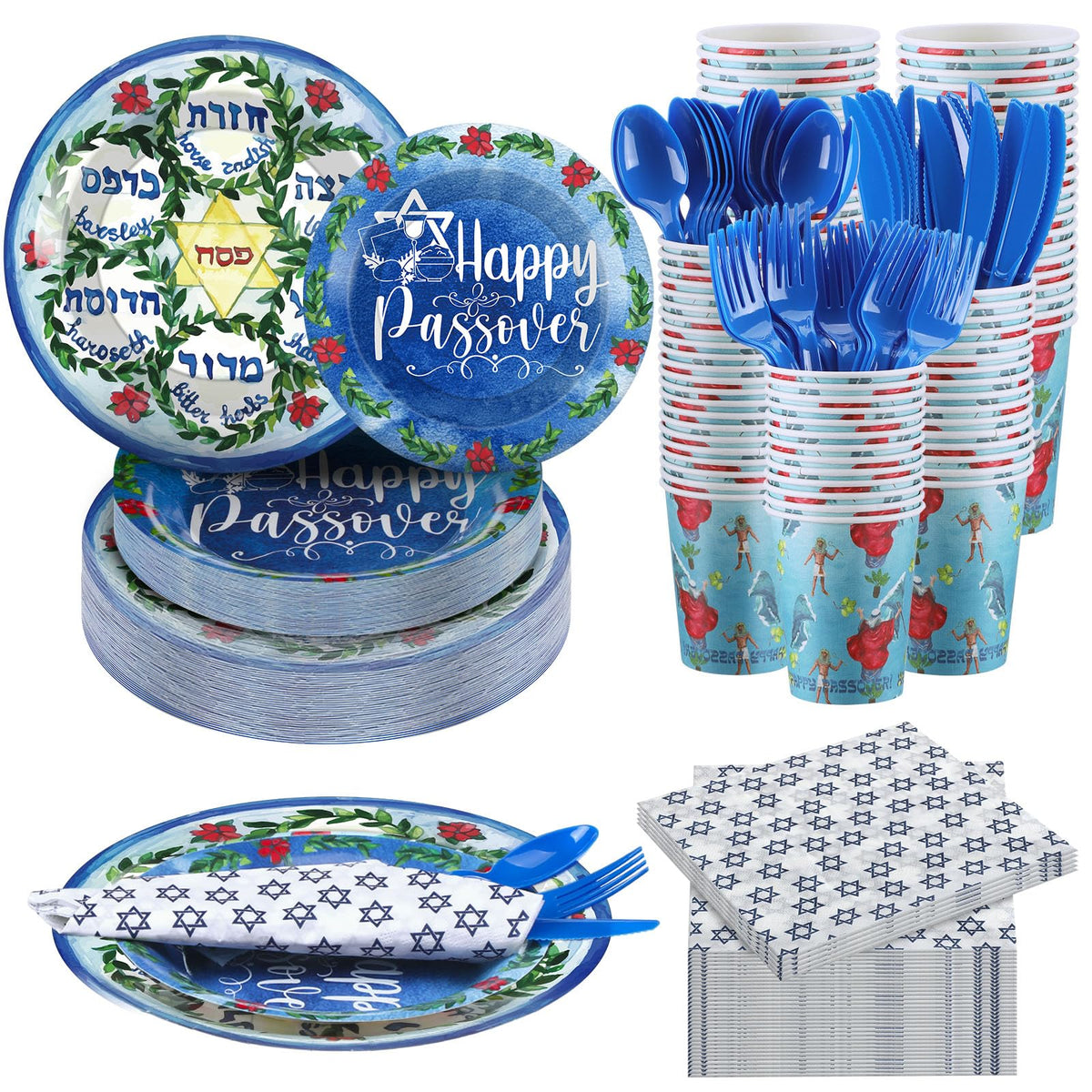 FillTouch 168-piece Passover tableware set laid out for 24 guests — ideal for seamless hosting
