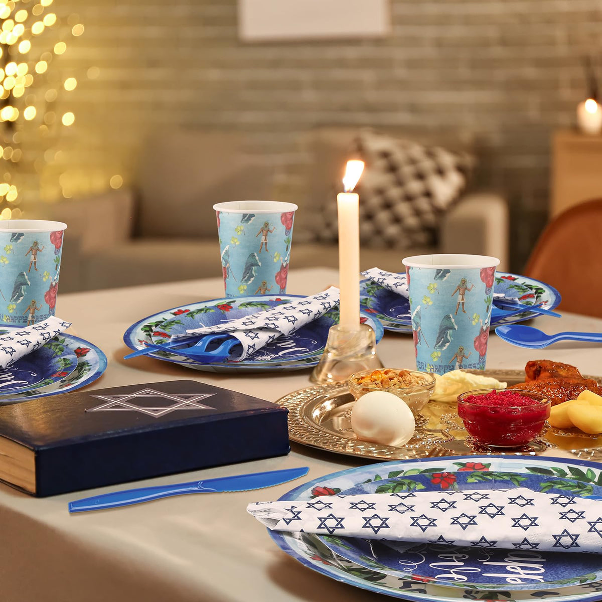 FillTouch blue-yellow Passover design brightens the Seder table