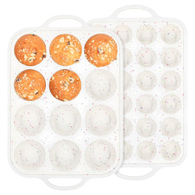 Fimary silicone muffin pan 12-cup front view shows sturdy reinforced frame for stable baking