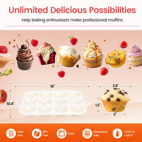 Fimary muffin pan produces muffins or cupcakes with even browning.