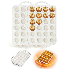 Fimary silicone muffin pans in beige with rainbow spots, versatile for muffins and more.