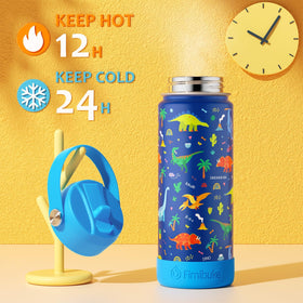 Fimibuke 18oz kids bottle stainless steel leakproof lid close-up emphasizes secure cap.