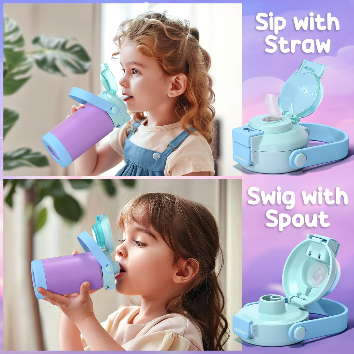 Fimibuke lid with push-button 3-in-1 for straw and chug