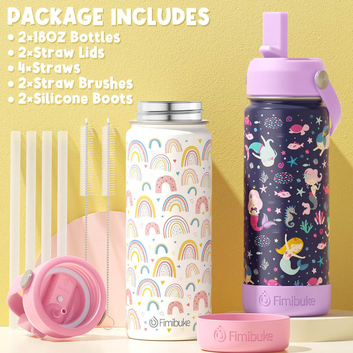 Fimibuke bottle in a backpack highlights portable design for school and play.