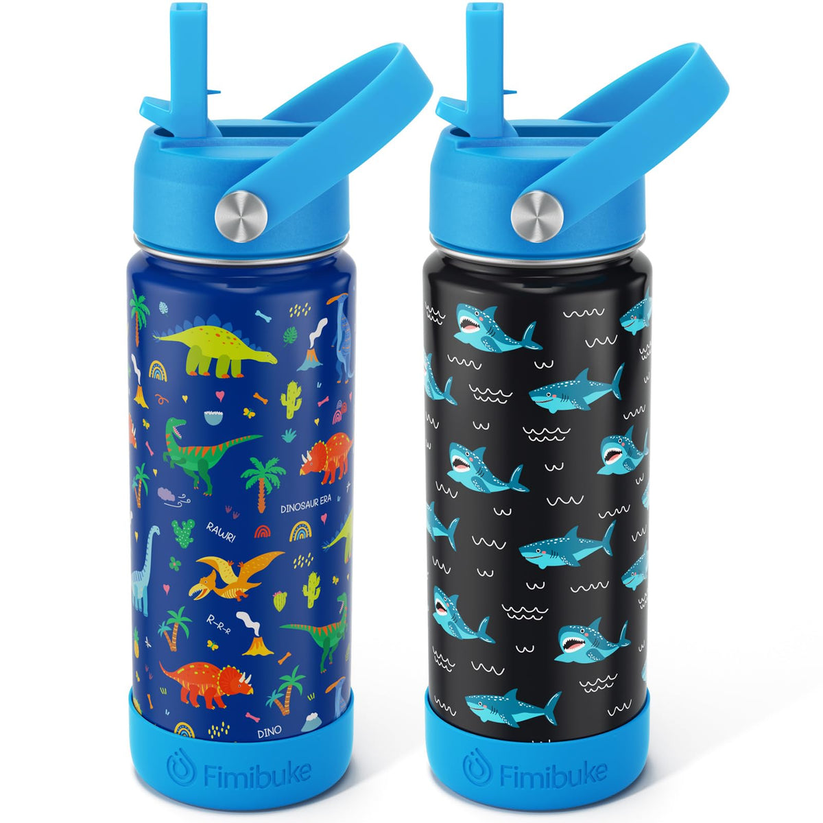 Fimibuke dinosaur bottle front view for school hydration