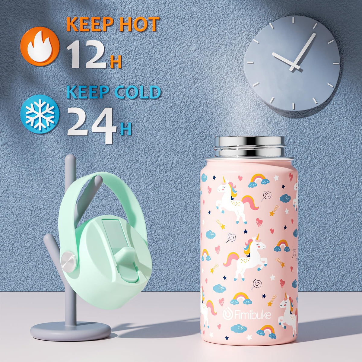 Fimibuke double-wall vacuum insulation keeps beverages cold for hours.