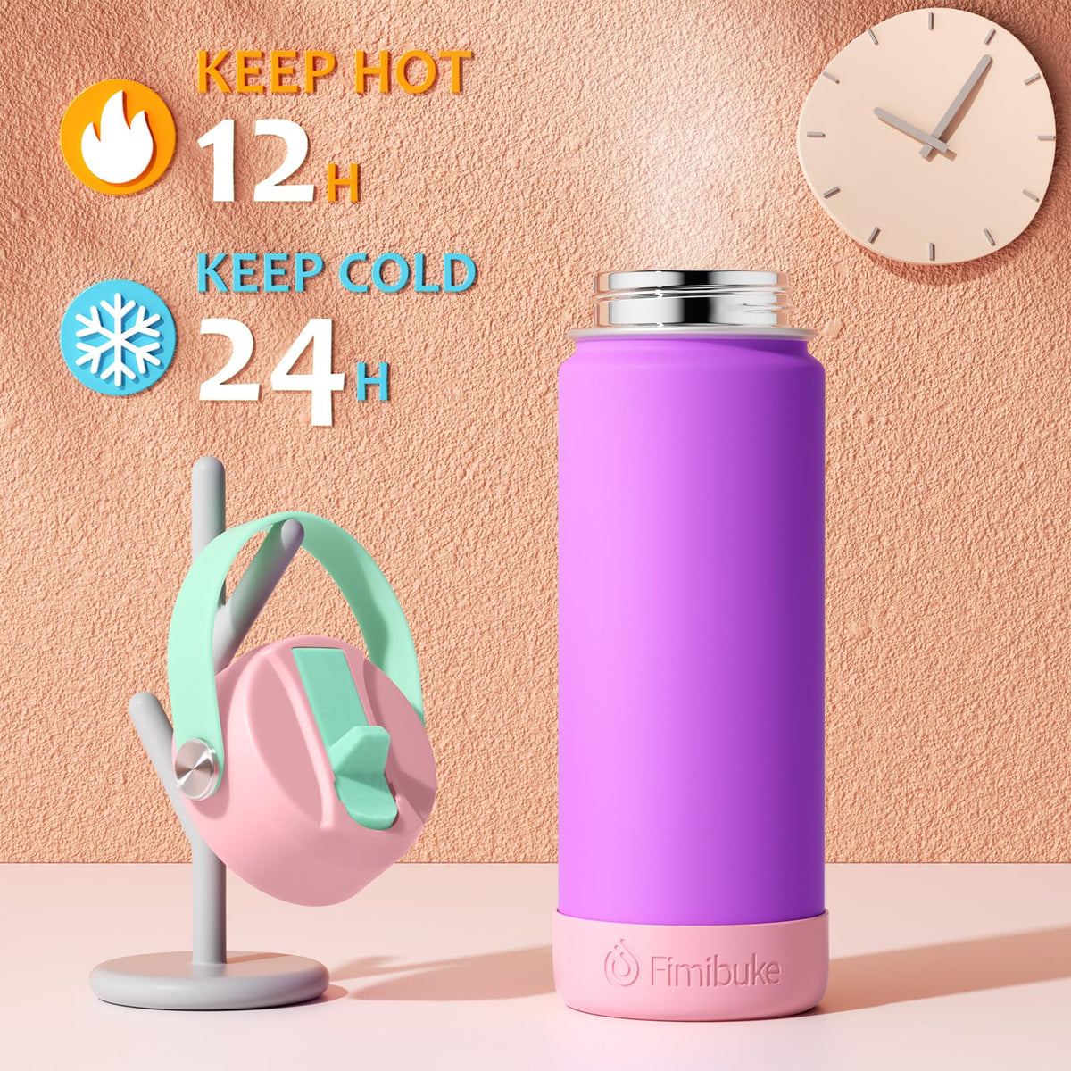 Fimibuke double-wall vacuum insulation keeps drinks cold longer on outings.