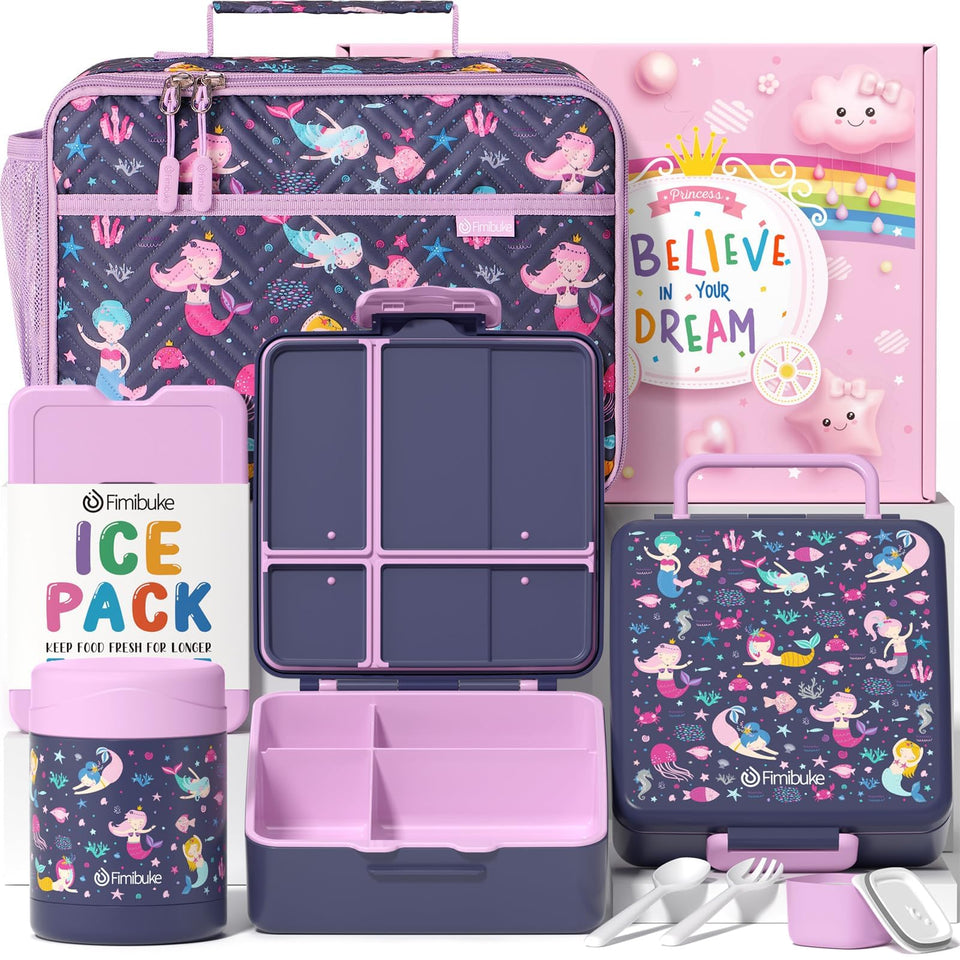 Fimibuke kids' bento lunch box with 4 compartments keeps meals organized at school.