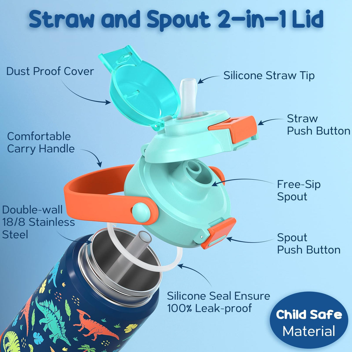Fimibuke kids bottle featuring a 2-in-1 lid for versatile use