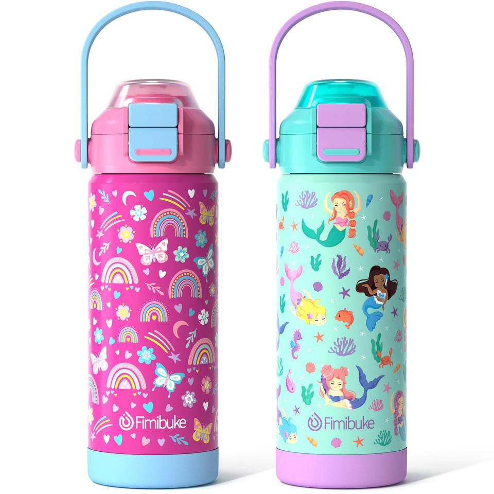 Fimibuke kids bottle with 2in1 lid for easy sipping and quick drinking.