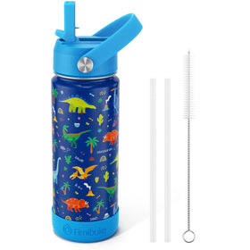 Fimibuke kids bottle with closed lid in blue dinosaur design for secure travel