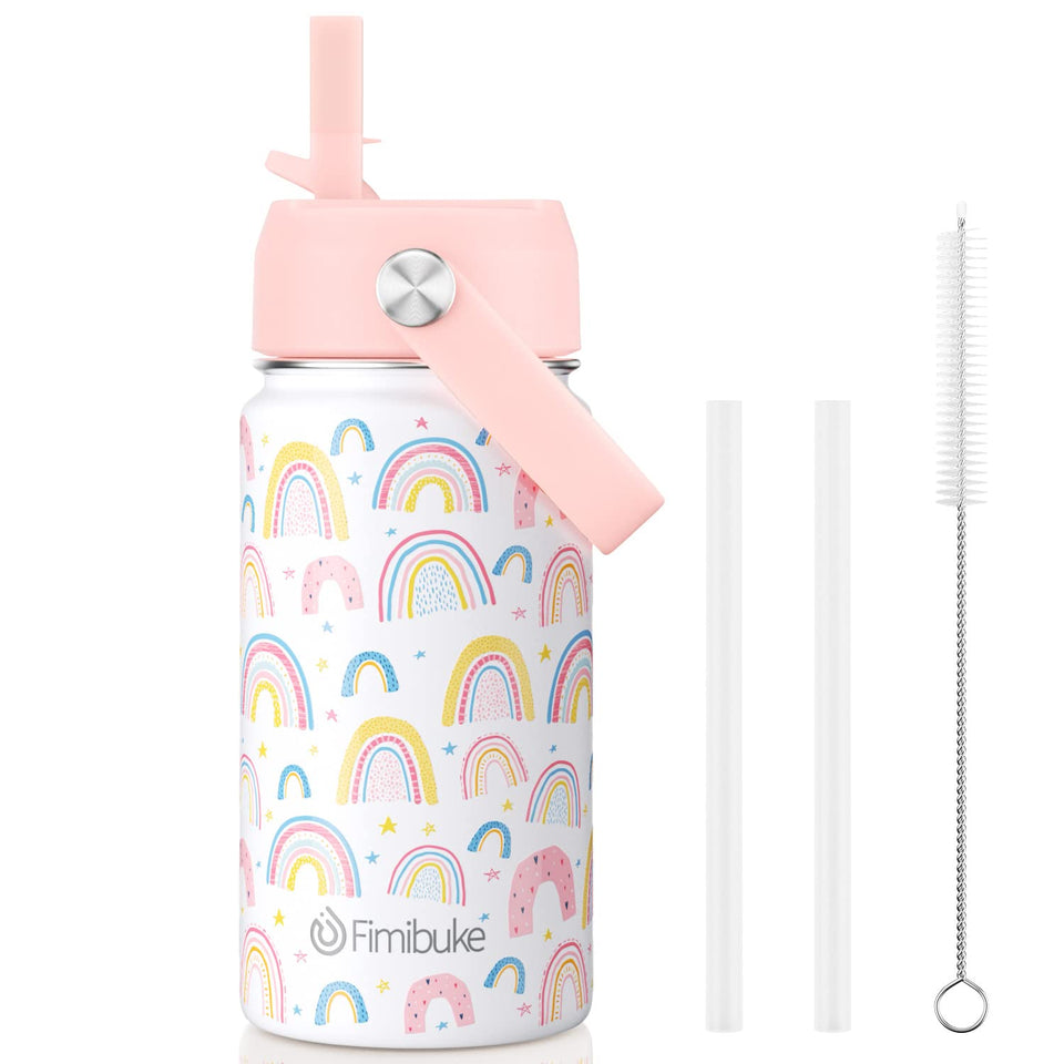 Fimibuke rainbow kids bottle front view highlighting bright color and easy-hold design