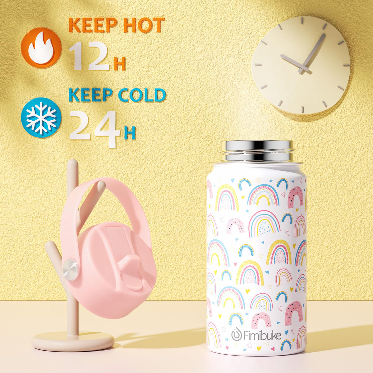 Fimibuke kids bottle wide mouth opening for easy refilling and ice cubes.