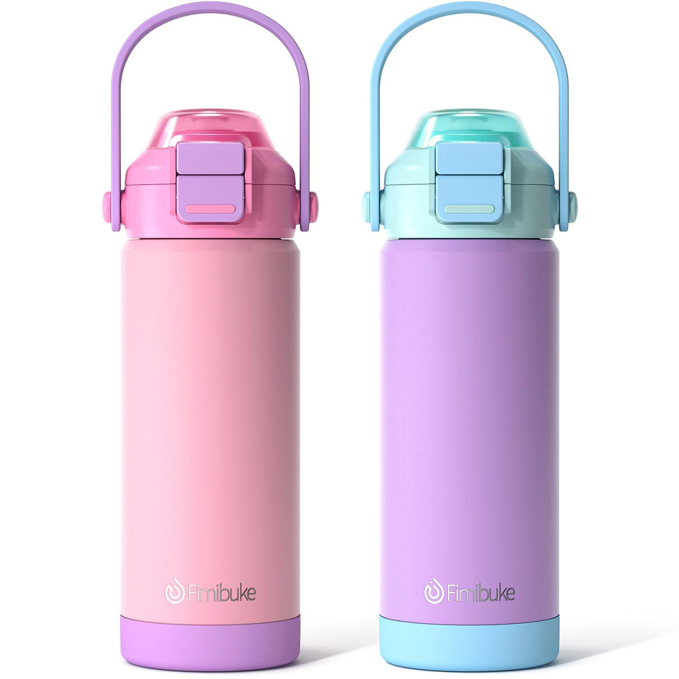 Fimibuke kids insulated bottle with pop-open lid showing versatile lid for easy hydration