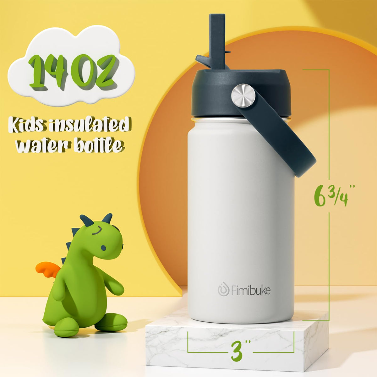 Fimibuke kids insulated bottle coastal front view with straw lid for easy access