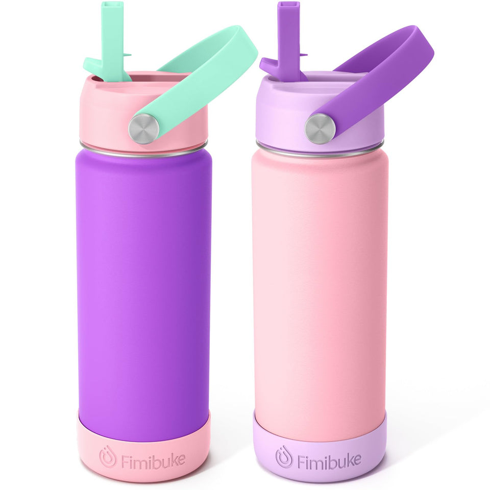 Fimibuke Kids 18oz insulated bottle, front view, vibrant macaron color.