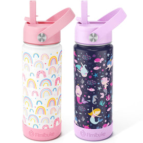 Fimibuke kids rainbow-pattern bottle, vibrant design keeps kids hydrated at school.