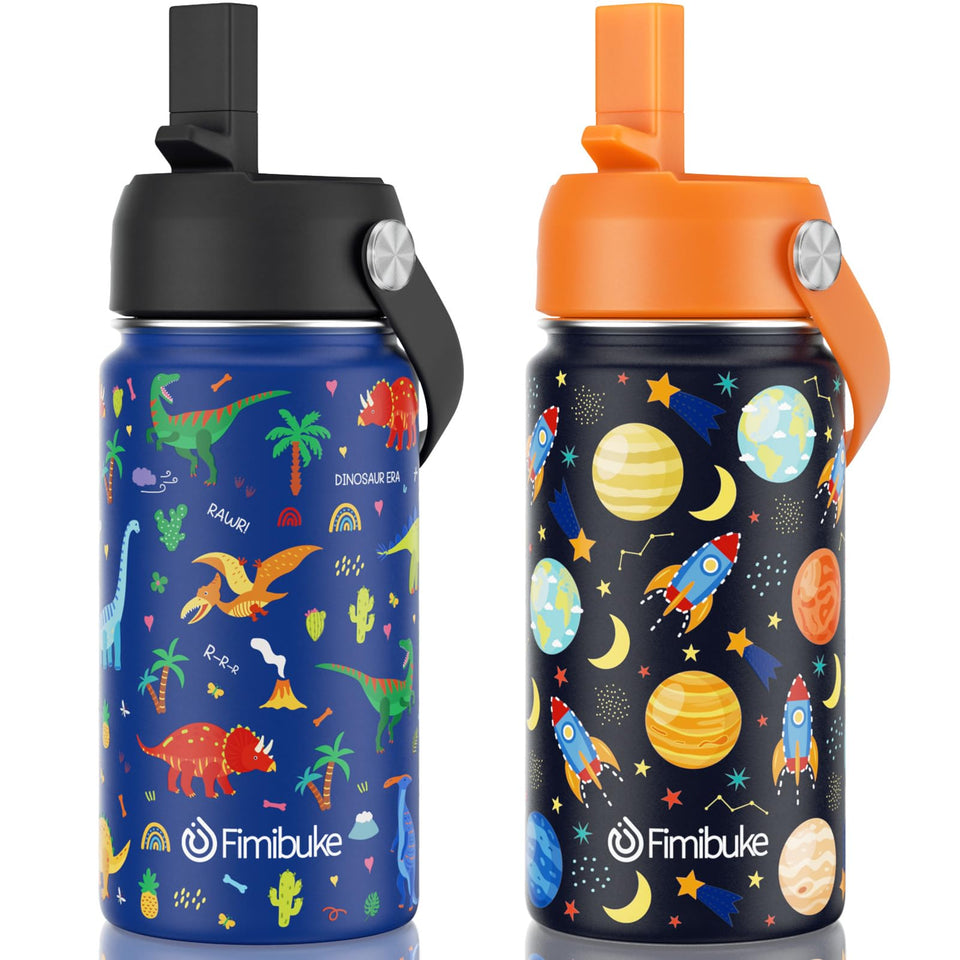 Fimibuke kids insulated water bottle Space Dinosaur 2-pack keeps drinks cold all day