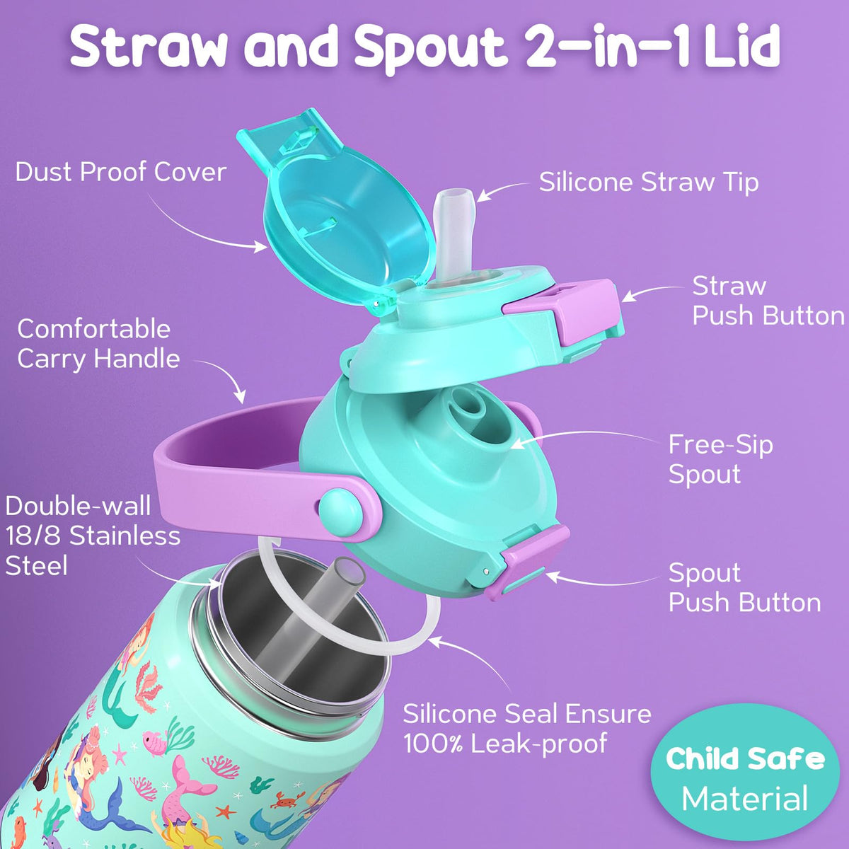 Fimibuke 14oz insulated bottle with spout lid for toddler-friendly one-handed use.