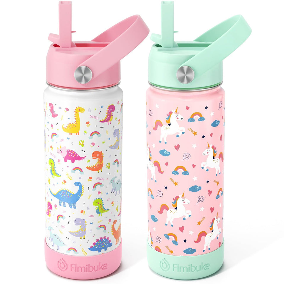 Fimibuke unicorn-pattern insulated bottle with vibrant colors for on-the-go hydration.
