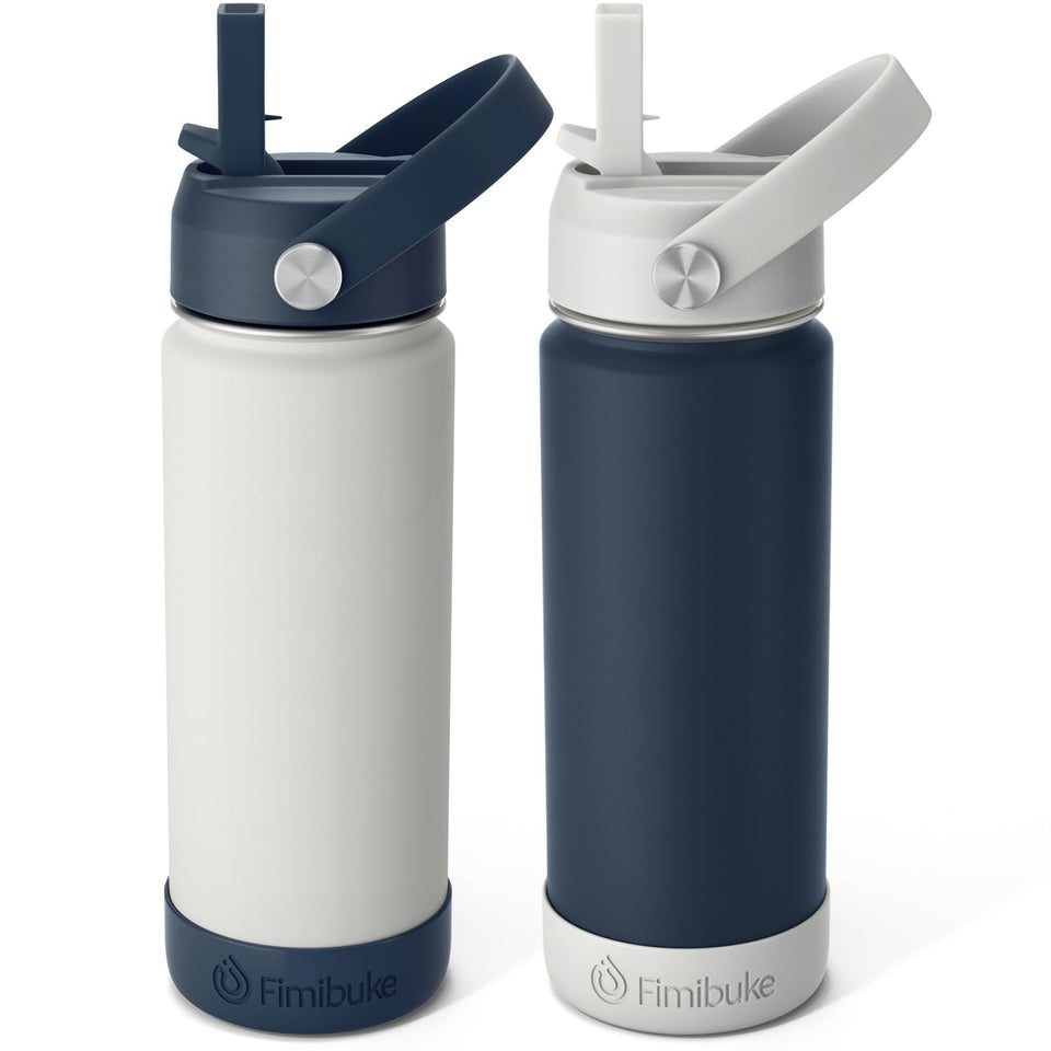 Fimibuke kids bottle front view with colorful pattern, perfect for school hydration.